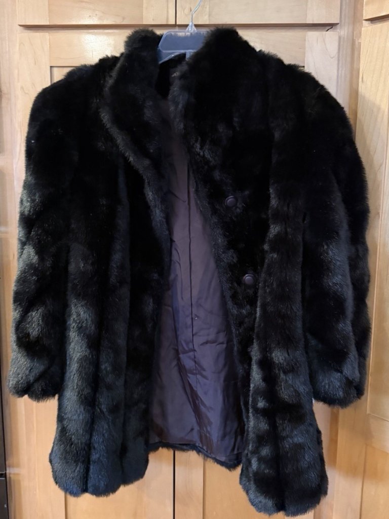 Jacques Saint Laurent For Genelle Black Vintage Faux Fur Coat. Womens L/Xl